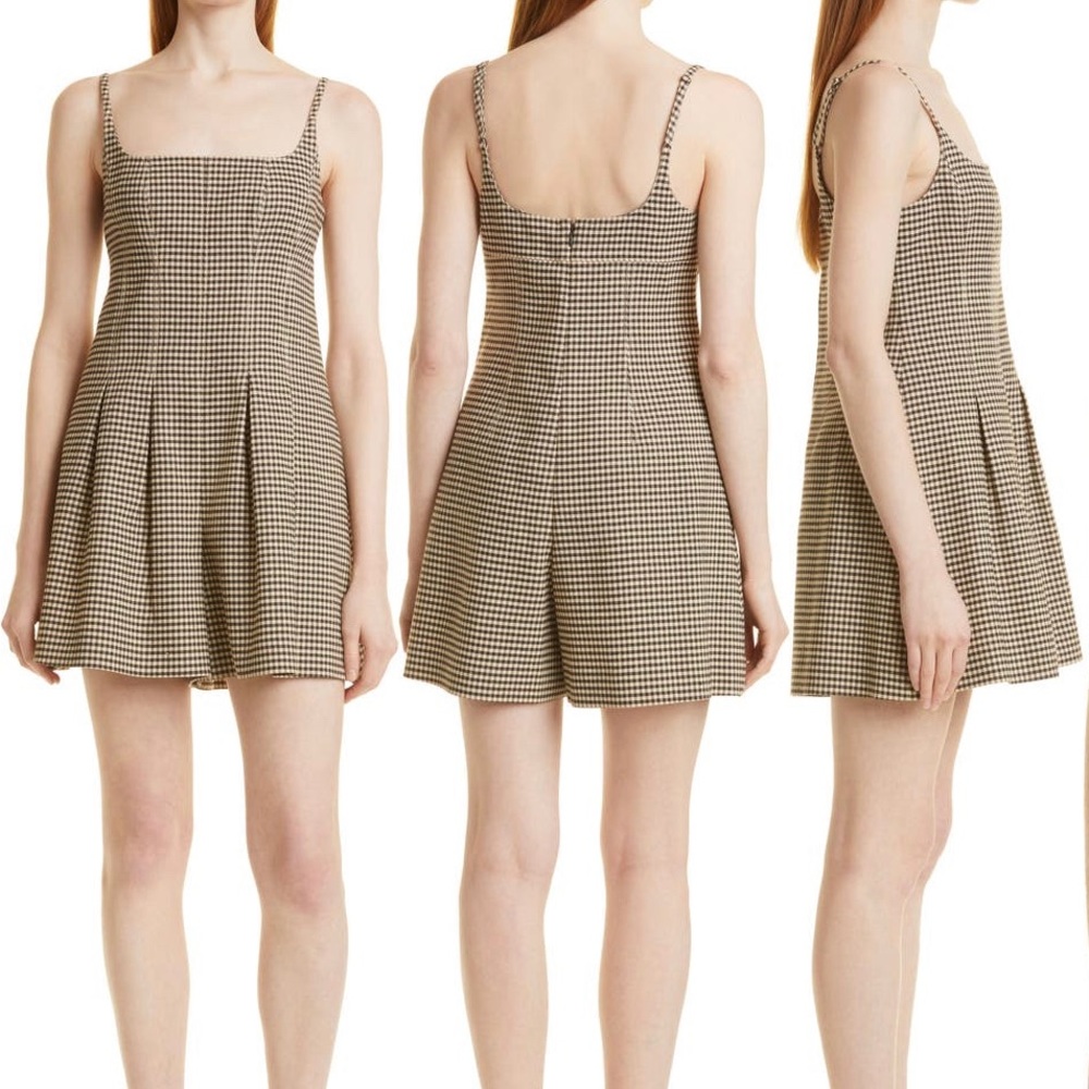Rebecca Taylor Gingham Linen Blend Romper Brown Gingham
